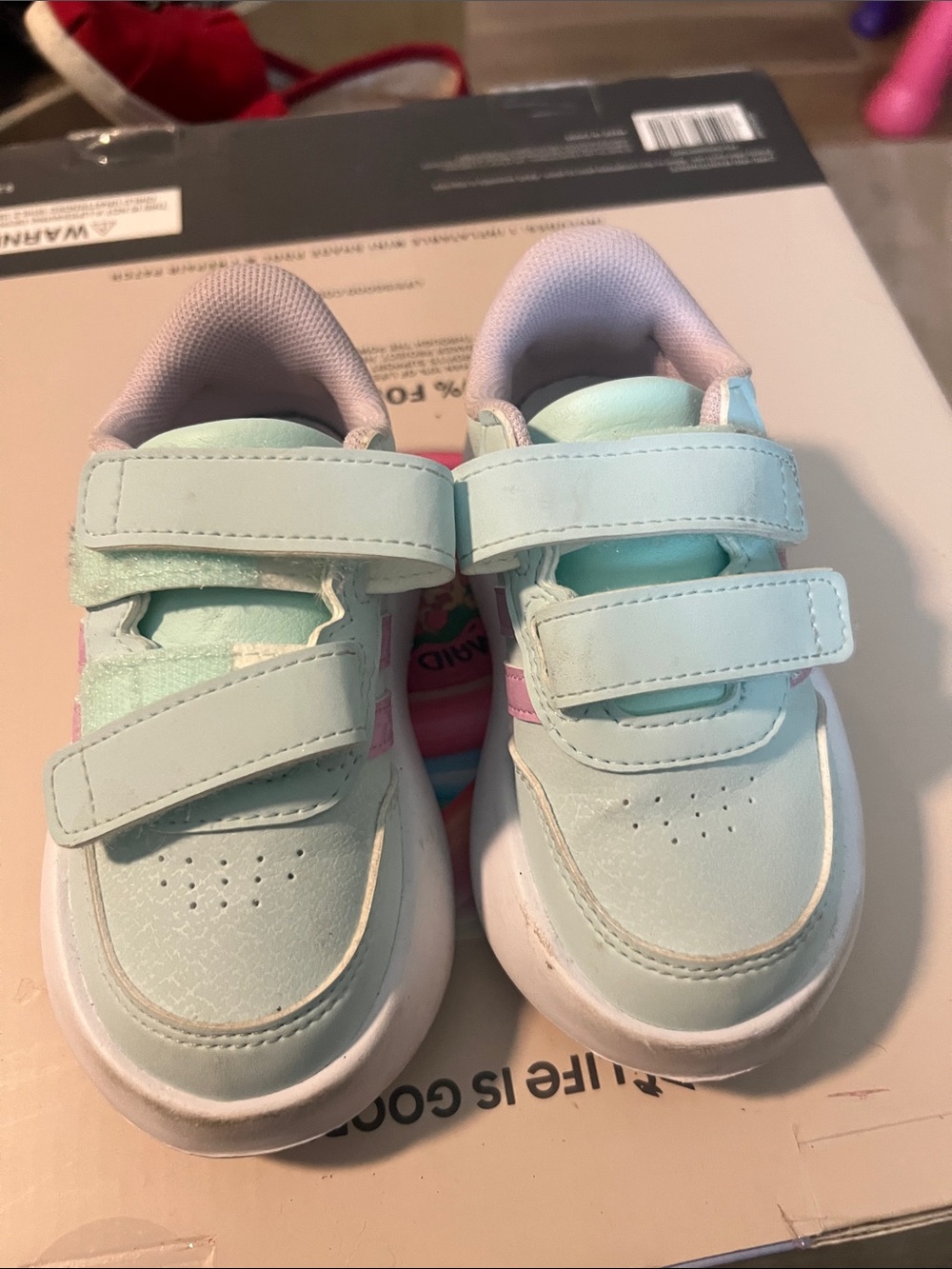 adidas Kids Mint and Pink Velcro Sneakers